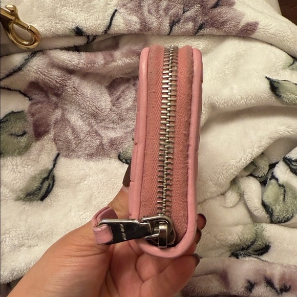 Miu Miu Red Pink Long Wallet Woven leather Gold lock-like  Miu Miu Pink Woven Wallet